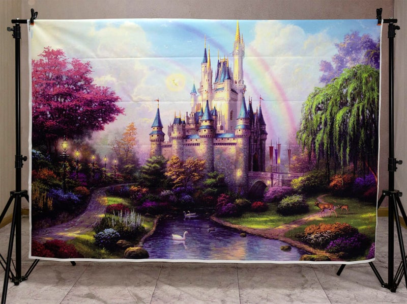 HVEST 7x5ft Princess Castle Birthday Backdrop for Photography Fairy Tale Blue Sky and White Clouds Backgrounds Kids Children Girls Princess Birthday Party Cake Table Banner Baby Shower Photo Booth Props - Image 4